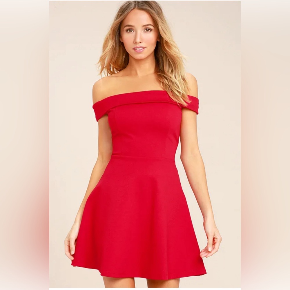 Season of Fun Red Off-the-Shoulder Skater Dress M